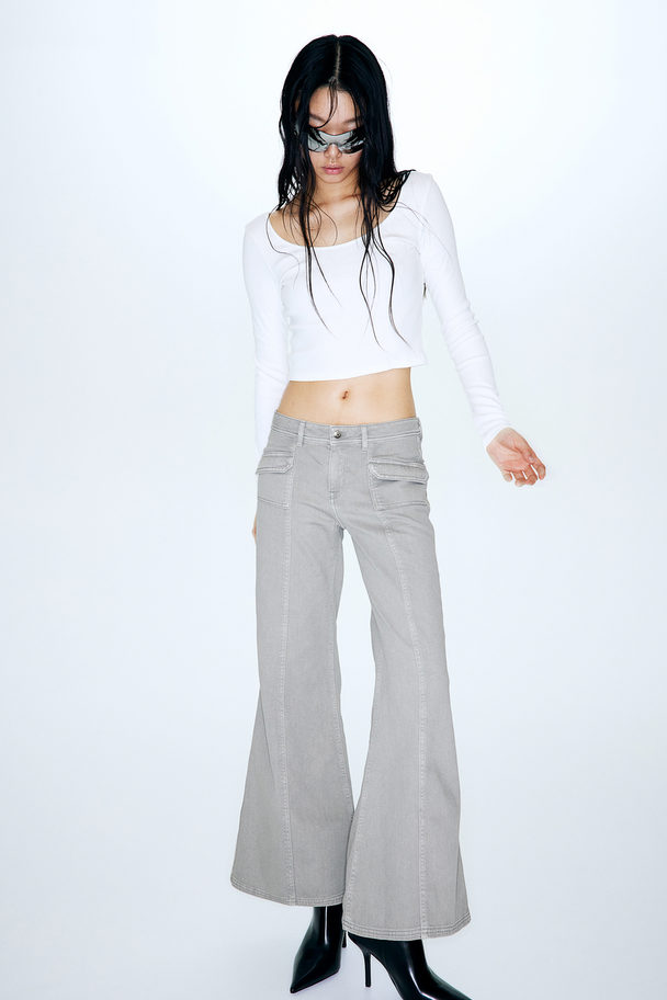 H&M Wide Twill Trousers Grey
