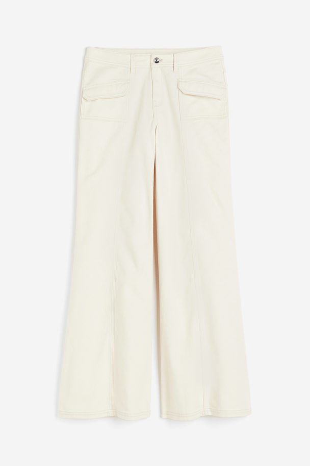 H&M Wide Twill Trousers Light Beige