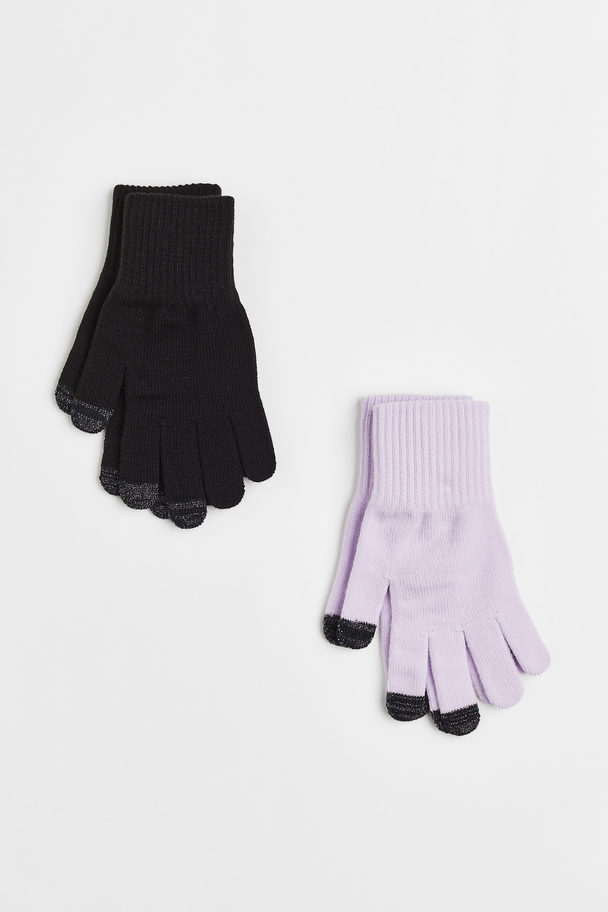H&M 2-pack Touchscreen Gloves Black/light Purple