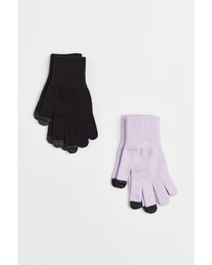 2-pack Touchscreen Gloves Black/light Purple