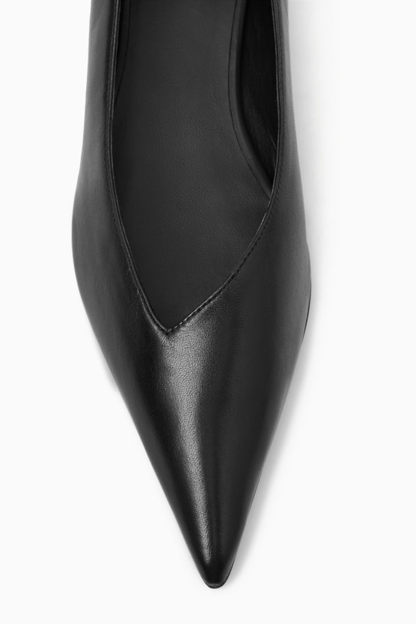 COS Pointed Leather Kitten-heel Pumps Black