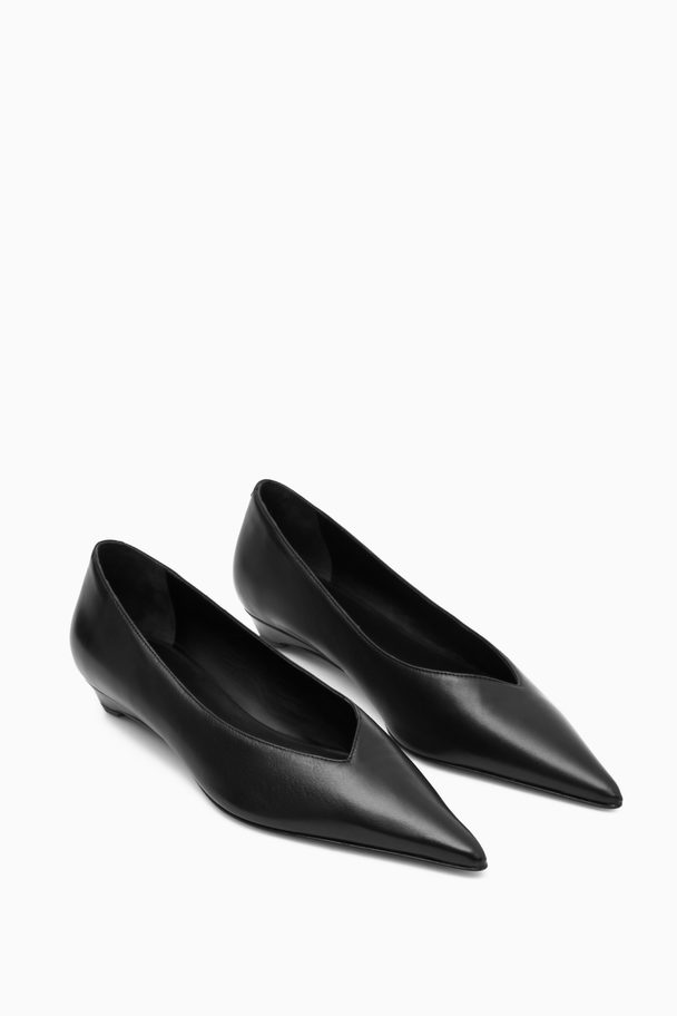 COS Pointed Leather Kitten-heel Pumps Black