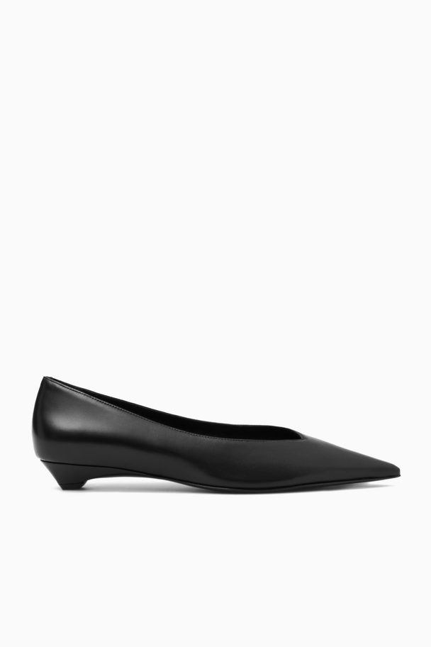 COS Pointed Leather Kitten-heel Pumps Black