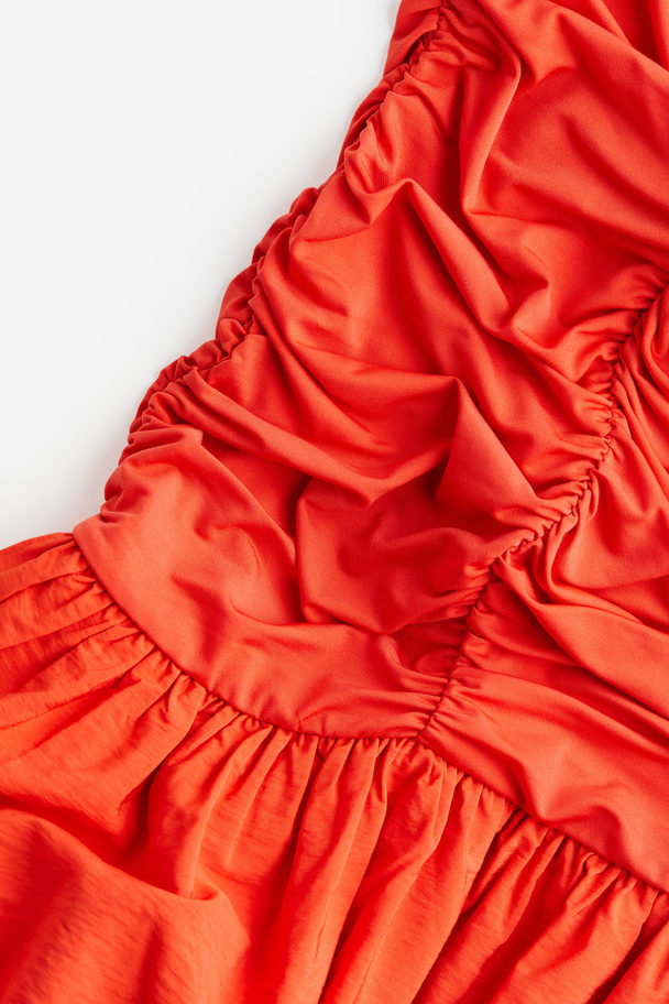H&M One Shoulder-kjole Med Boblekant Rød