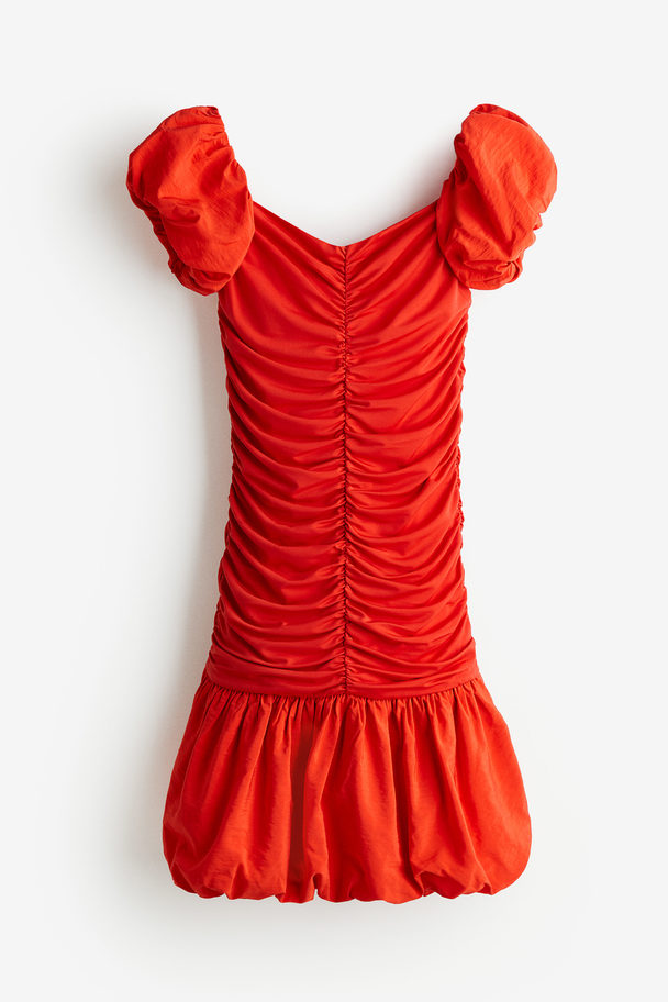 H&M Puffig Off Shoulder-klänning Röd