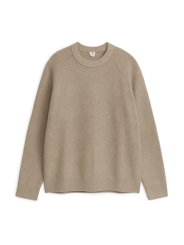 ARKET Ribstrikket Sweater Med Rund Hals Muldvarpefarvet