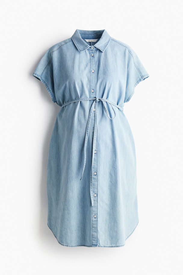 H&M Mama Denim Tie-belt Dress Light Denim Blue