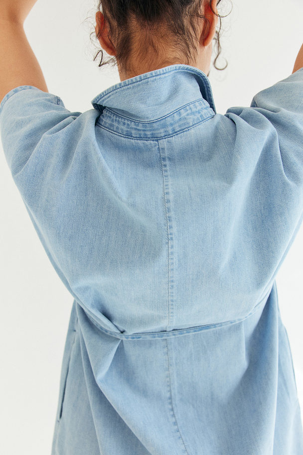 H&M Mama Denim Jurk Met Strikceintuurtje Licht Denimblauw