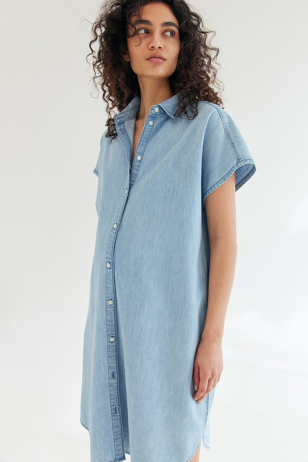 H&M Mama Denim Jurk Met Strikceintuurtje Licht Denimblauw