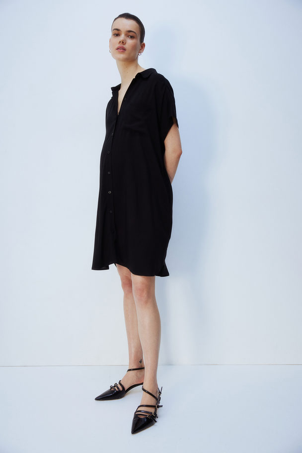 H&M Mama Tie-belt Shirt Dress Black