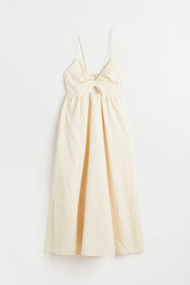 H&M Kleid mit V-Neck und Tunnelzug Cremefarben