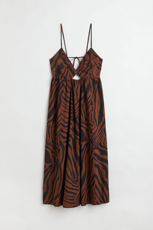 H&M V-neck Drawstring-detail Dress Brown/zebra Print