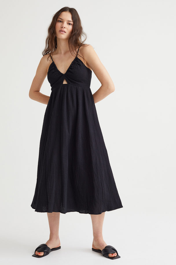 H&M V-neck Drawstring-detail Dress Black