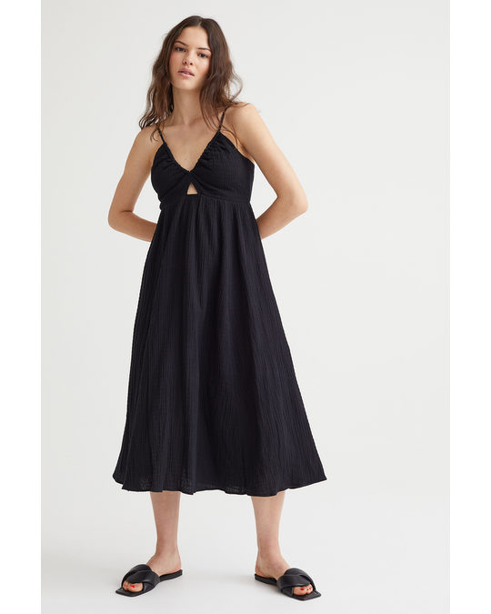 H&M V-neck Drawstring-detail Dress Black