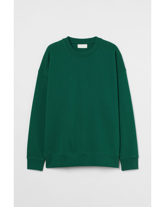 H&M Oversized Fit Cotton Sweatshirt Dark Green