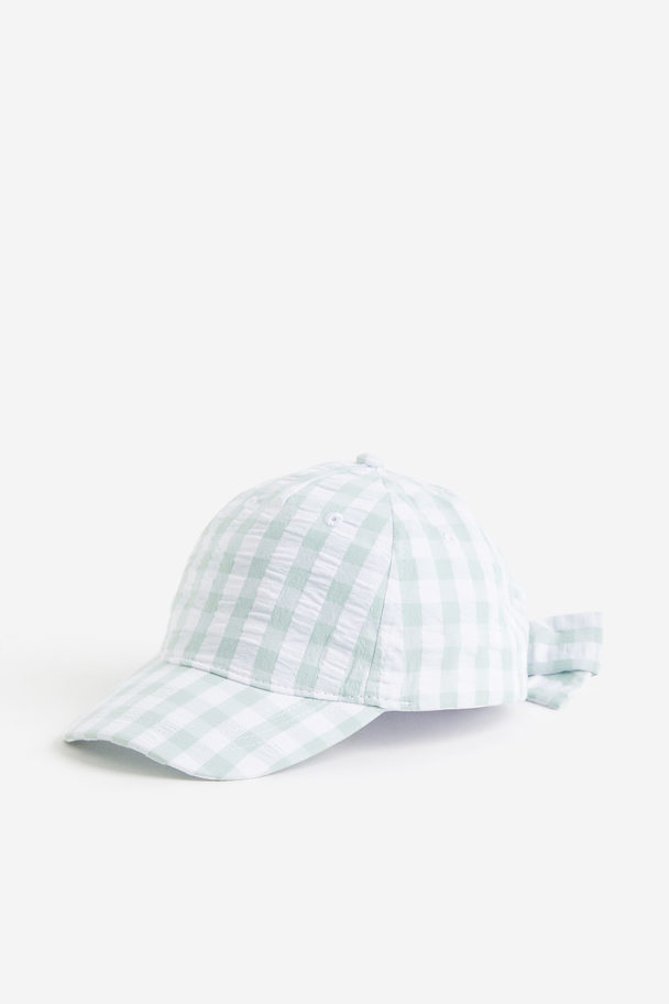 H&M Bow-detail Cap Mint Green/checked