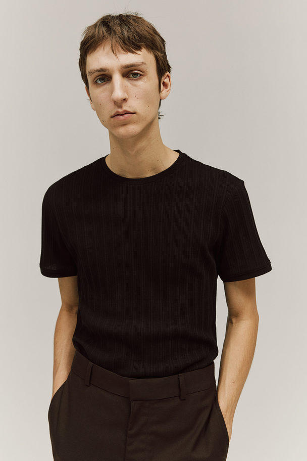 H&M Ajourgebreid T-shirt - Regular Fit Zwart