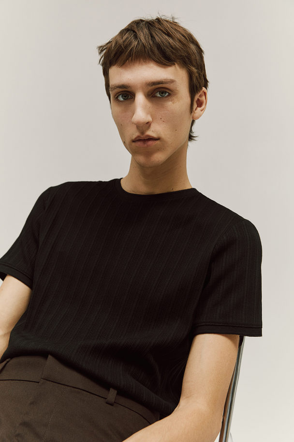 H&M Regular Fit Pointelle-knit T-shirt Black