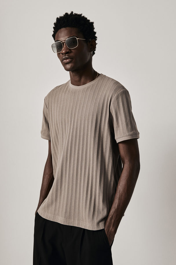 H&M Ajourgebreid T-shirt - Regular Fit Taupe