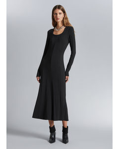 Geplooide Midi-jurk Zwart