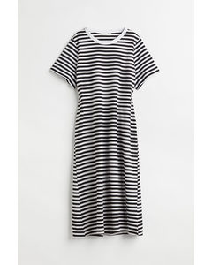 Rückenfreies T-Shirt-Kleid Schwarz/Weiß gestreift