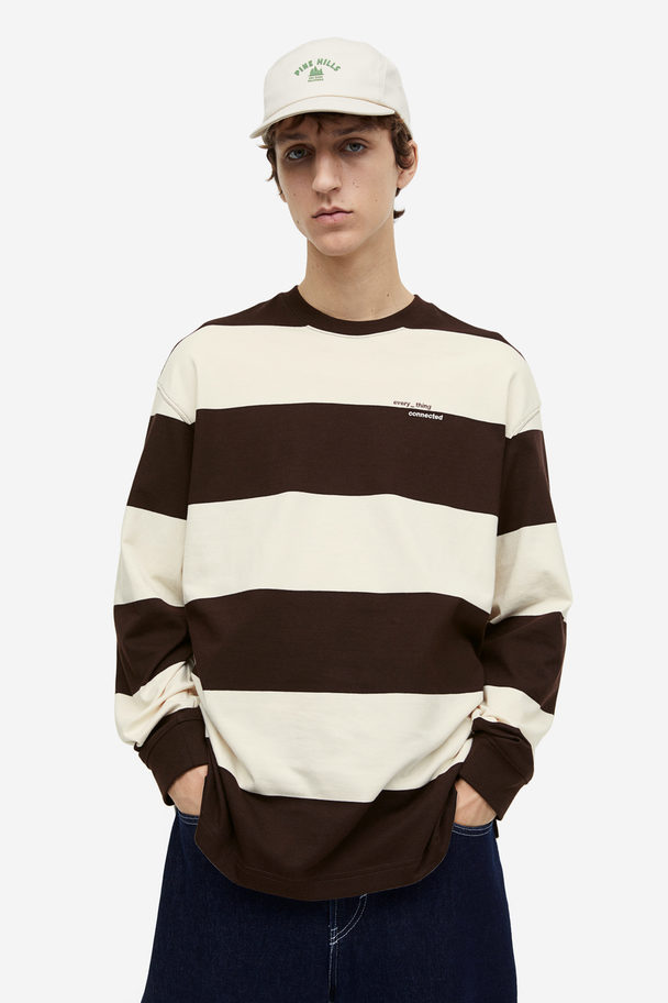 H&M Jerseyshirt in Loose Fit Braun/Cremefarben gestreift