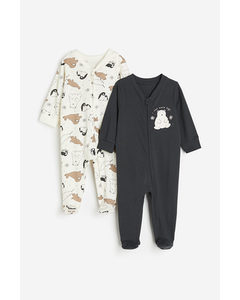 Set Van 2 Pyjamapakjes Met Ritssluiting Donkergrijs/dieren