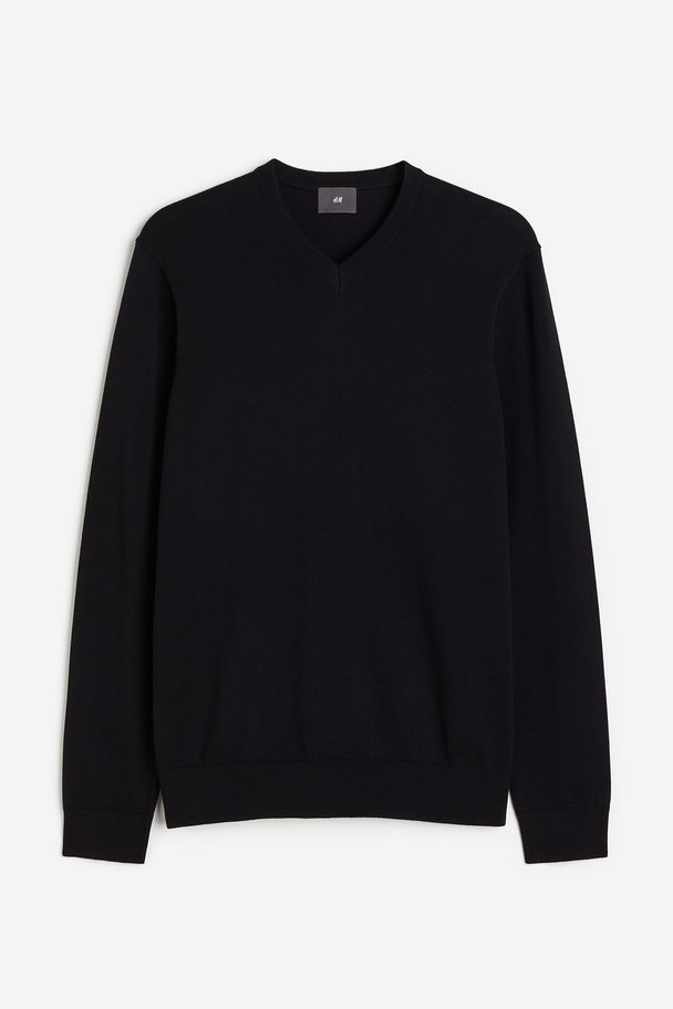 H&M V-Pullover aus Baumwolle Schwarz