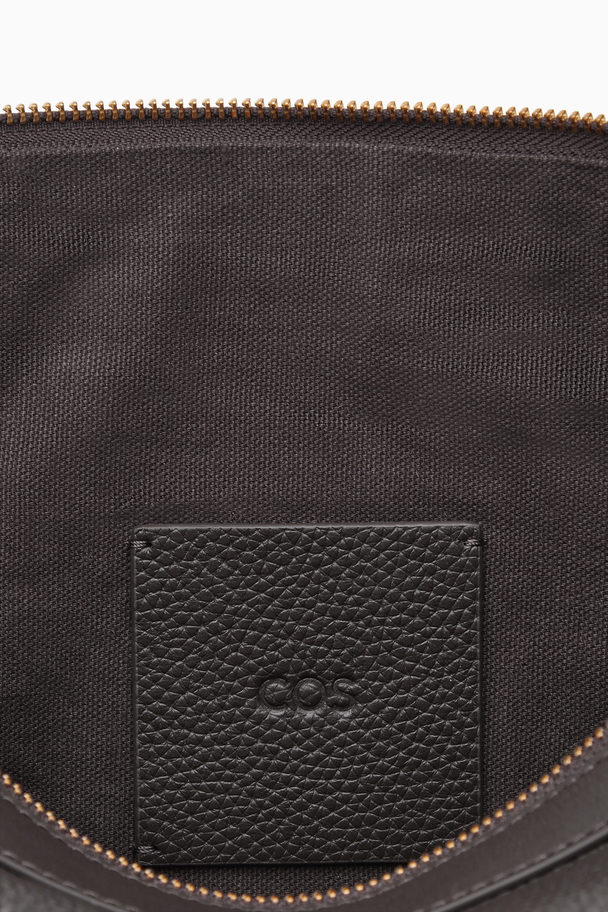 COS Zipped Folio Pouch - Grained Leather Dark Brown