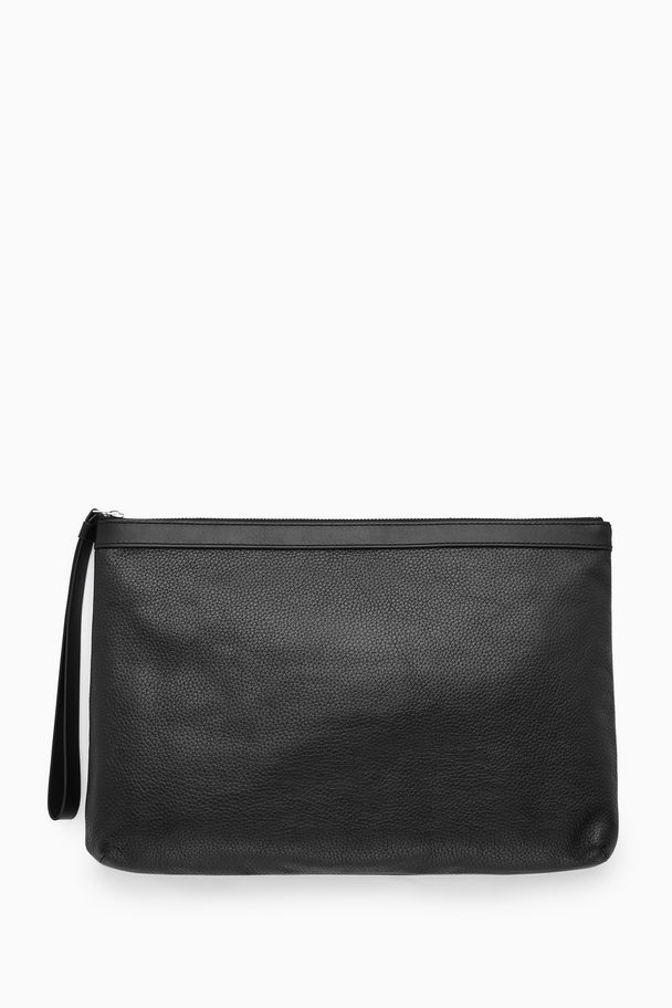 COS Zipped Folio Pouch - Grained Leather Black