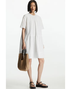 Oversized Tiered Broderie Anglaise Dress White