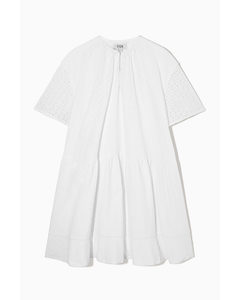 Oversized Tiered Broderie Anglaise Dress  White