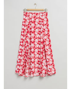 High Waist Printed Flared Skirt Bright Red/white Floral Print