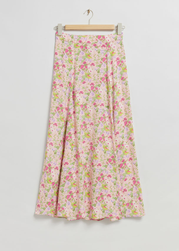 & Other Stories High Waist Printed Flared Skirt Ivory/pink Floral Print