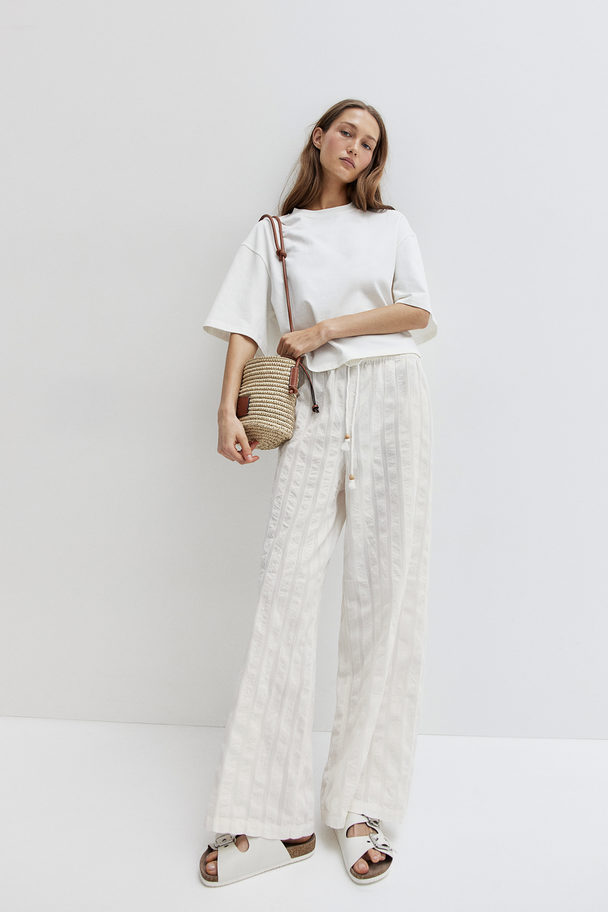 H&M Wide Drawstring Trousers White