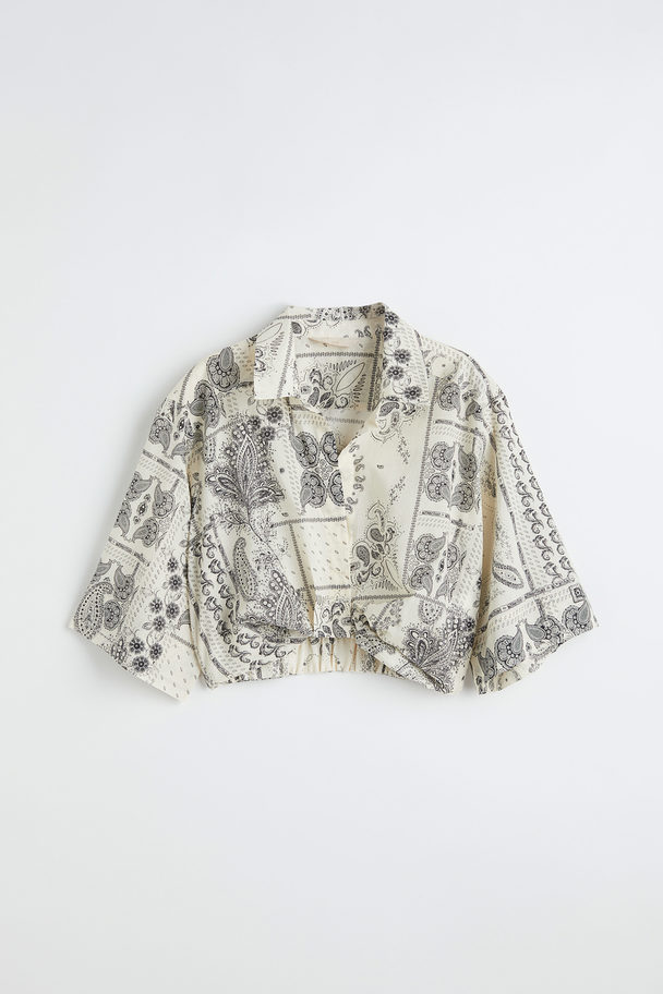 H&M Cropped Bluse Med Resortkrave Creme/paisleymønstret