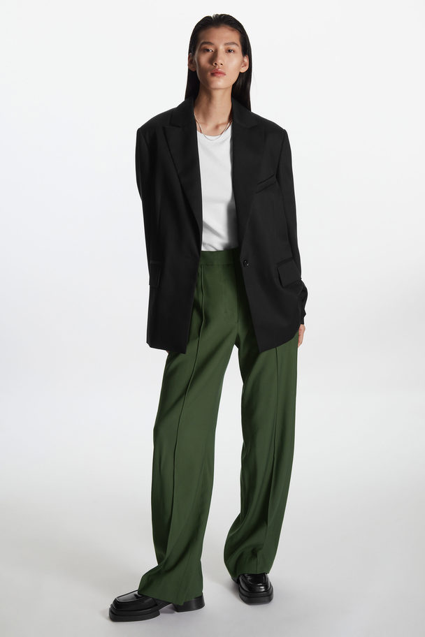 COS Elasticated Wide-leg Trousers Dark Green