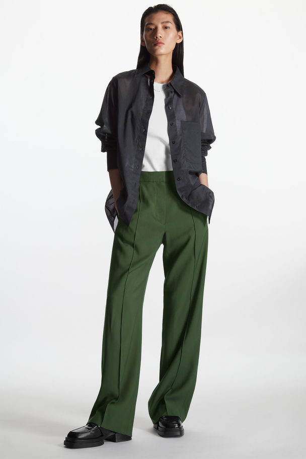 COS Elasticated Wide-leg Trousers Dark Green