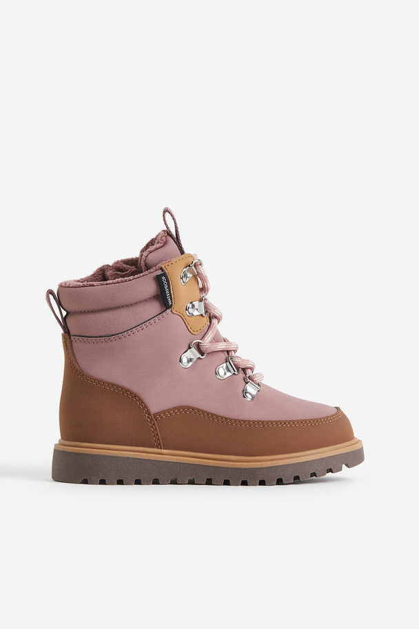 H&M Waterproof Lace-up Boots Dusty Pink/light Brown