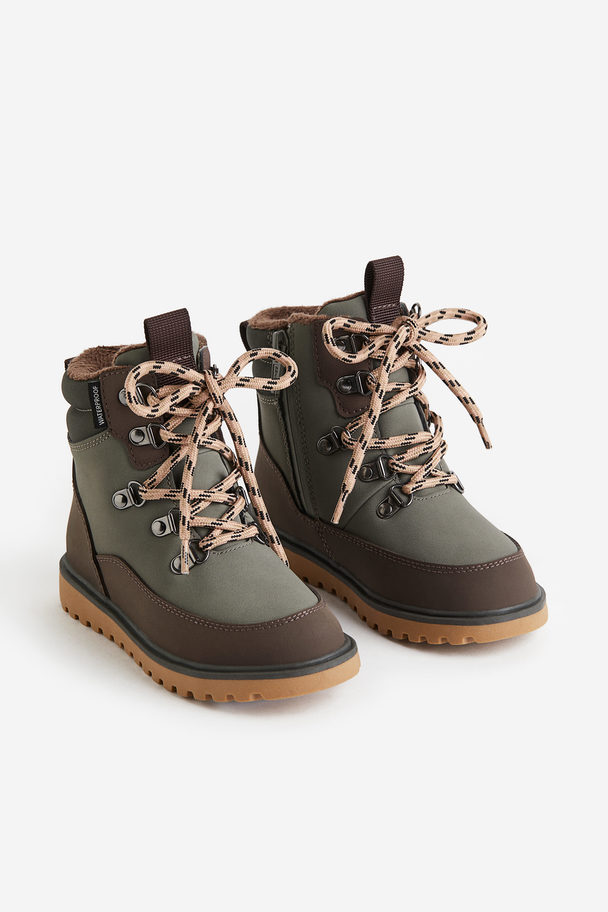H&M Waterproof Lace-up Boots Khaki Green/dark Brown