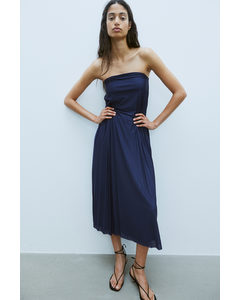 Pleated Bandeau Dress Navy Blue