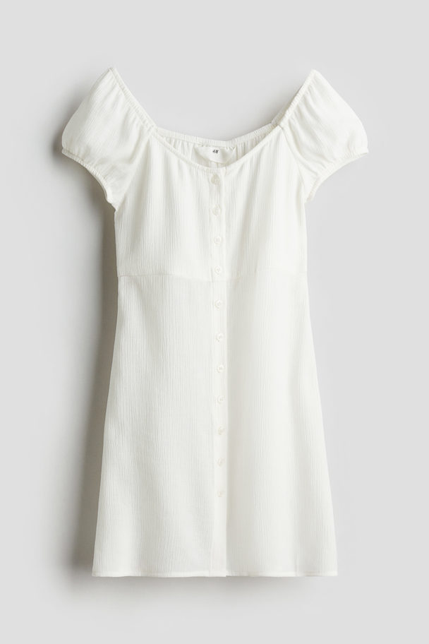 H&M Puff-sleeved Skater Dress White