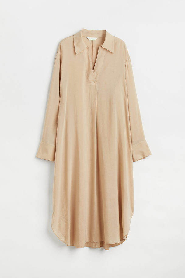 H&M Lyocell-blend Shirt Dress Beige