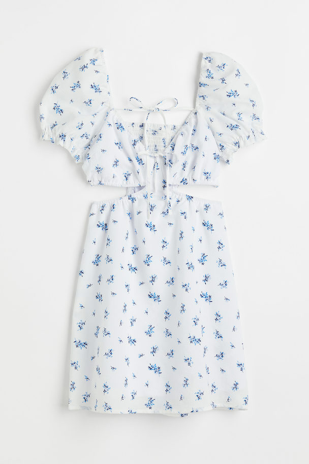 H&M Kleid mit Cut-outs Weiß/Blau geblümt