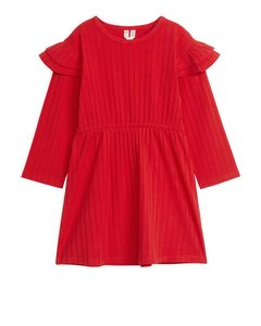 Jersey-kjole Med Flæser Rød