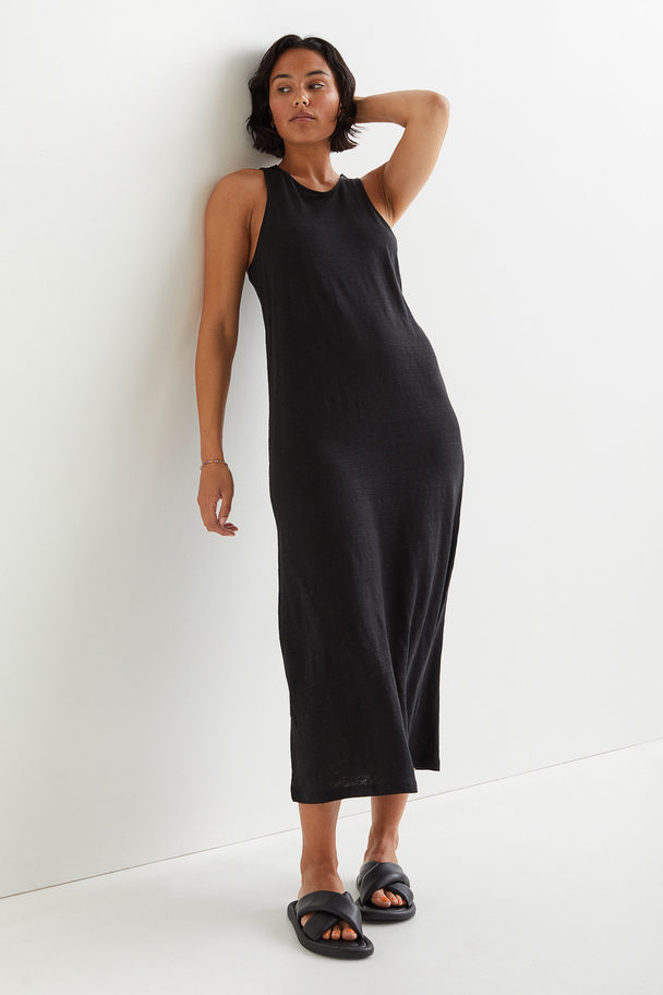 H&M Linen Jersey Long Dress Black