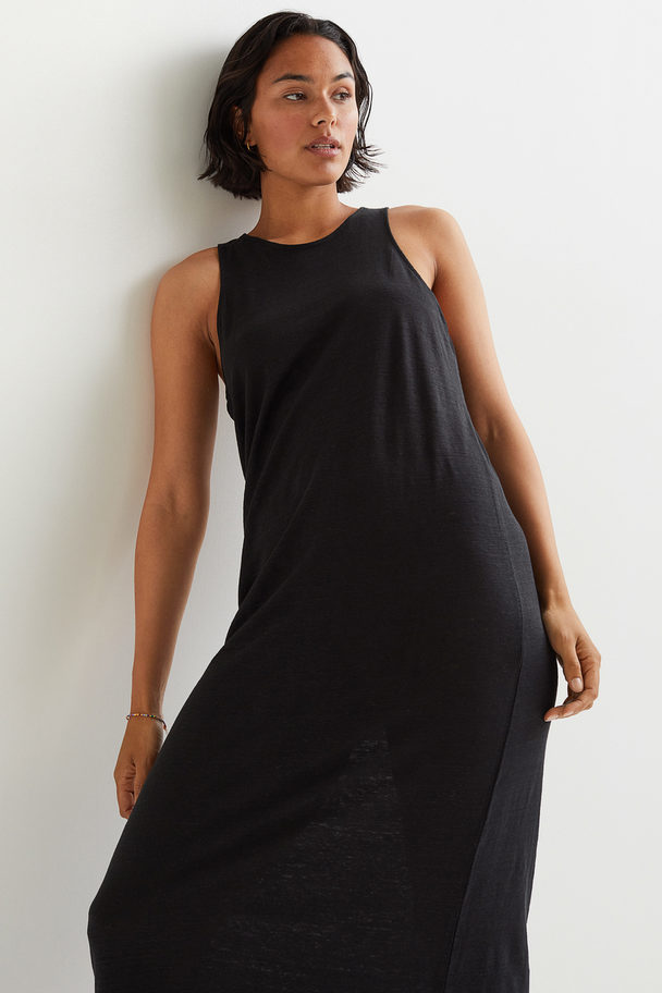 H&M Linen Jersey Long Dress Black