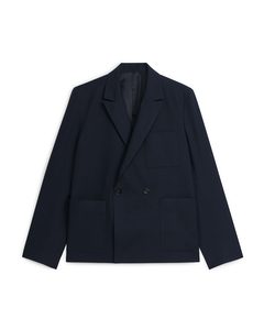 Relaxte Double-breasted Blazer Donkerblauw