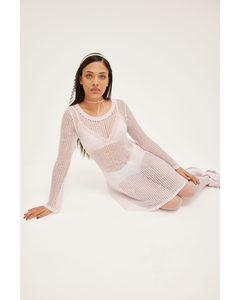 Long Sleeved Loose Knit Mini Dress Light Pink