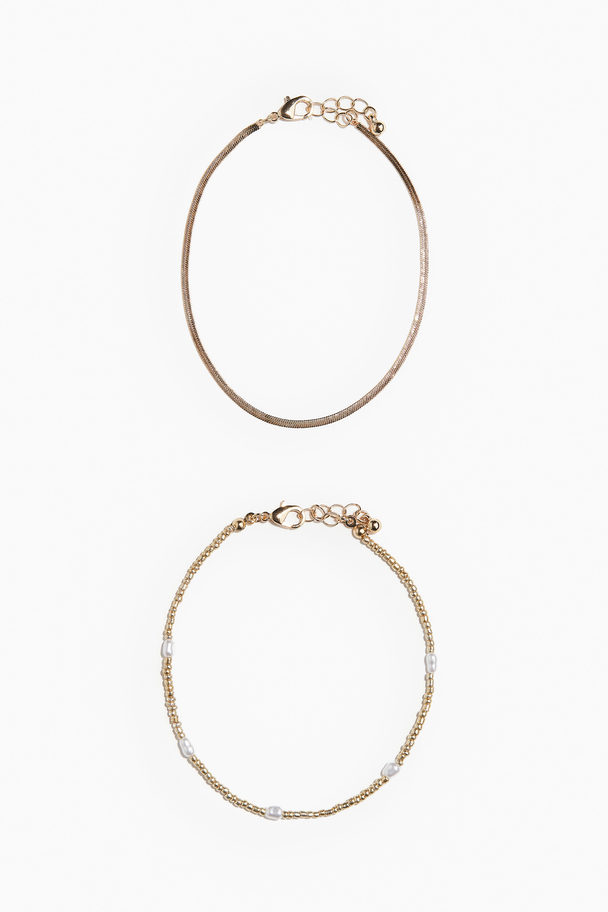 H&M 2-pack Anklets Gold-coloured/white